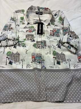 Karl Lagerfeld Paris Paris Sketch Print Roll-Tab Sleeve Blouse Size M